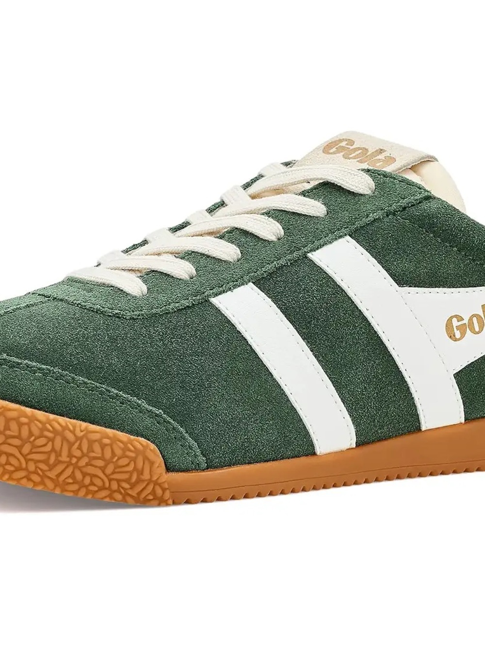 Gola Women's Green Suede Sneakers with White Stripes and Gum Sole